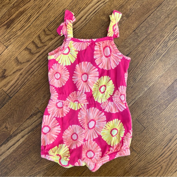 Gymboree Girls 12-18 Month Bright Pink and Yellow Flower Romper - Picture 4 of 5